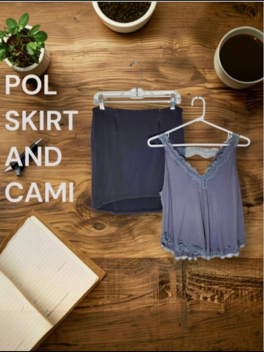 POL Grey Lace-Trim Cami & Acid Washed Grey Skirt